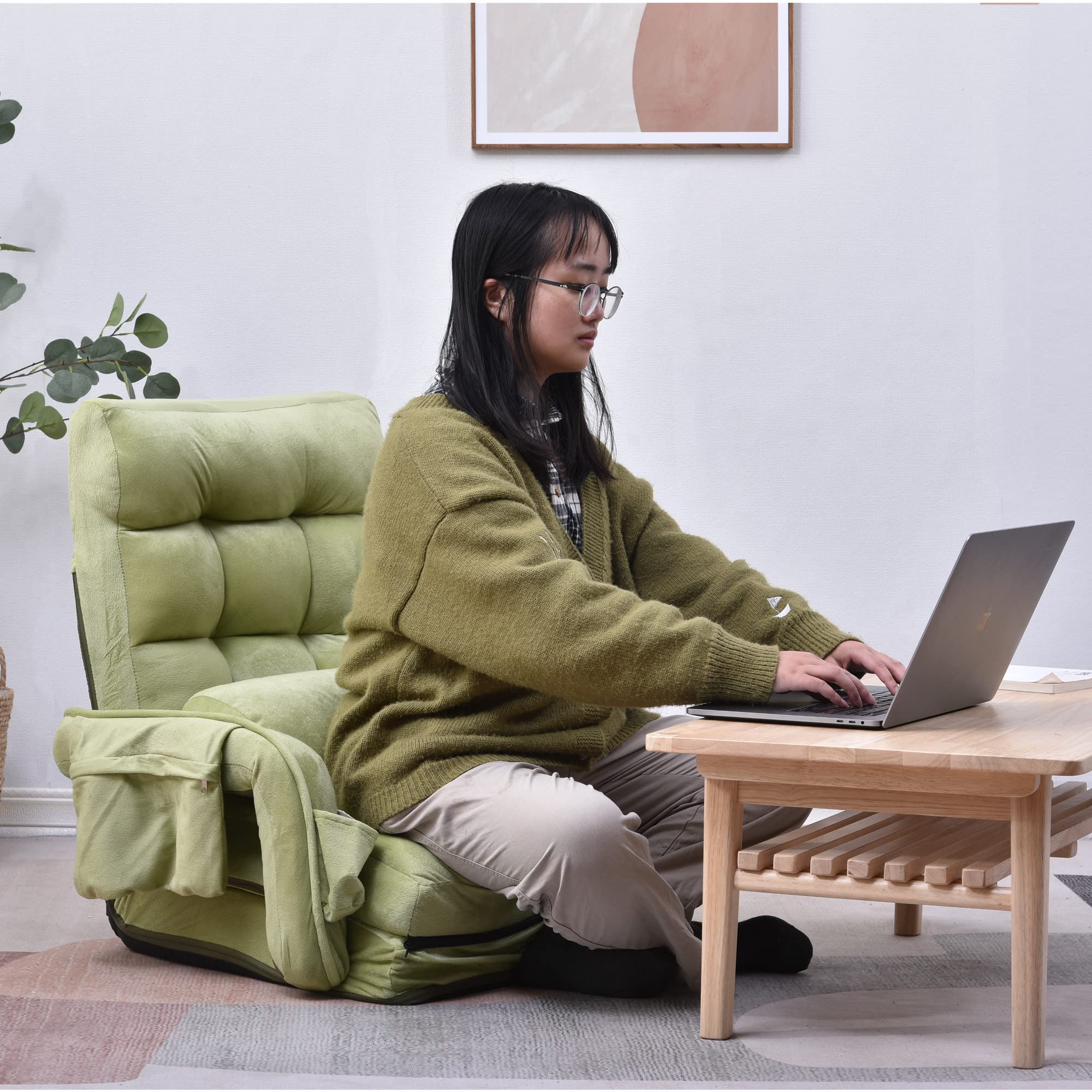 座椅子 リクライニング14段ギアリクライニングチェアー ファブリック【グリーン】 Amazon｜OSJ 座椅子 リクライニング 14段ギア リクライニングチェアー